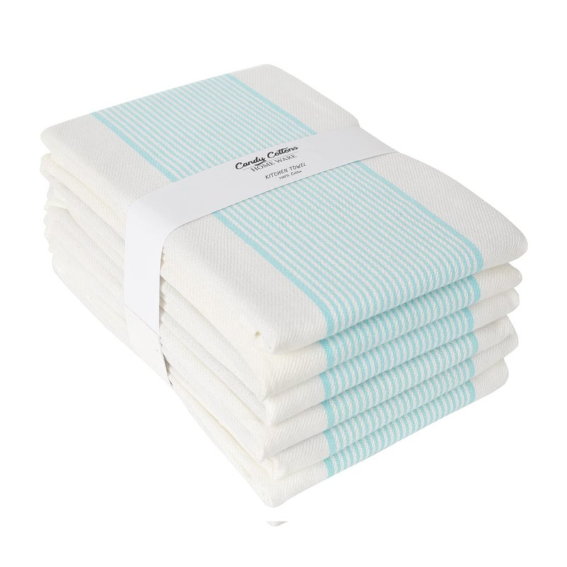 Candy Cottons Stripe Kitchen Towels Decor Hanging Loop Dish Towels Boho Stripe Absorbent Festive Gift Set of 6 Pantry Kitchen Reversible 18x28 in Dish Towels|Vintage Farmhouse Style|Turquoise - Image 1